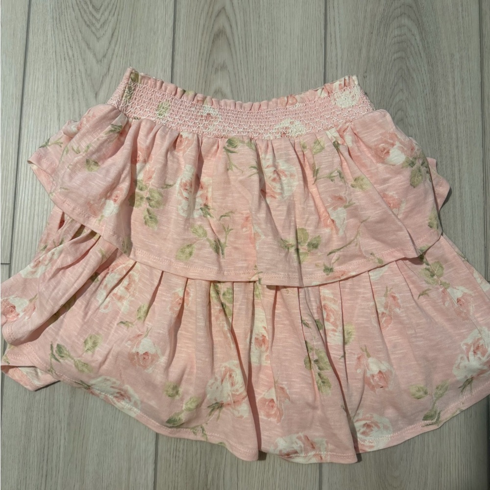 LoveShackFancy Pink Floral Mini Skirt